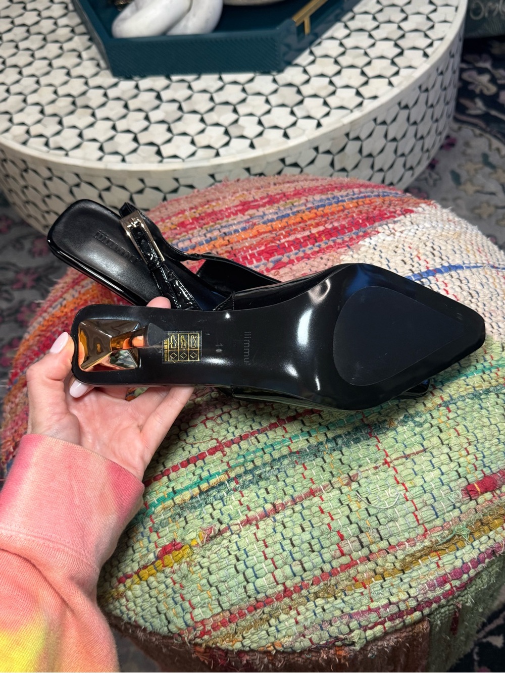 ✨▪️Black Patent Slingback Heels with Gold Heel Stiletto - Picture 3 of 6